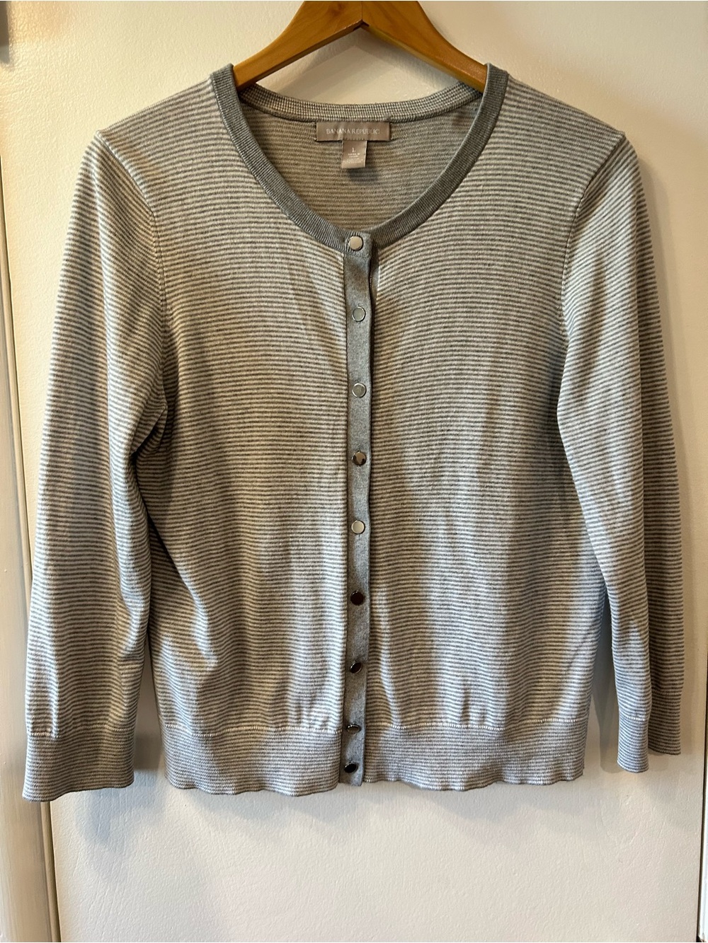 Vintage Banana Republic Silk Blend Striped Cardigan, Sz-L - Picture 2 of 6
